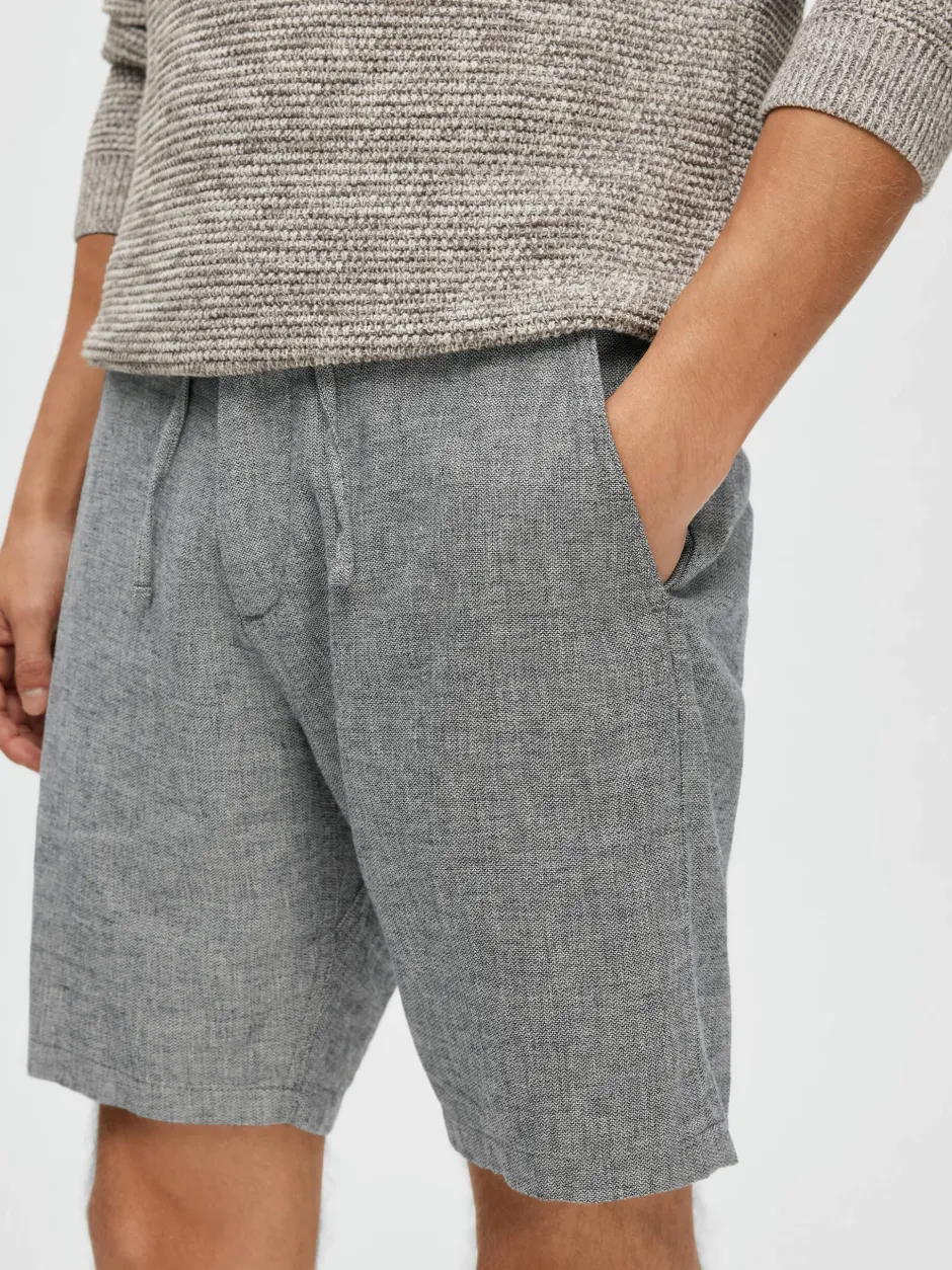 shortsit, COMFORT BRODY LINEN SHORTS Sininen Kuosi>Selected Discount