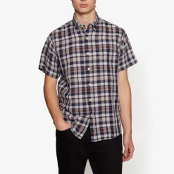 miesten kauluspaita, HUGIN SLUB CHECK>Signal Hot