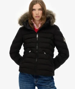 naisten takki Fuji Faux Fur Hood Padded Jkt,>Superdry