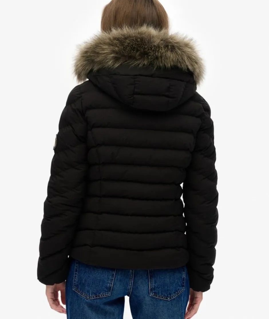 naisten takki Fuji Faux Fur Hood Padded Jkt,>Superdry