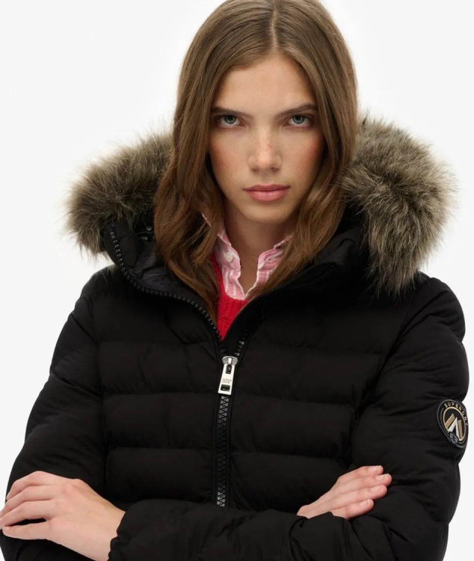 naisten takki Fuji Faux Fur Hood Padded Jkt,>Superdry
