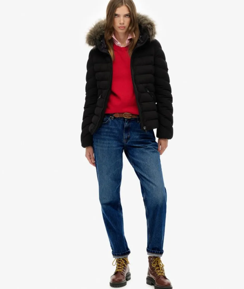 naisten takki Fuji Faux Fur Hood Padded Jkt,>Superdry