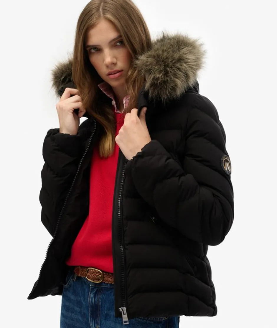 naisten takki Fuji Faux Fur Hood Padded Jkt,>Superdry