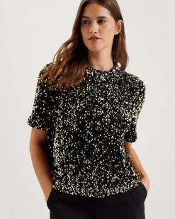 Naisten Pusero, ZARHAA BOXY VELVET SEQUIN TEE>Ted Baker Sale