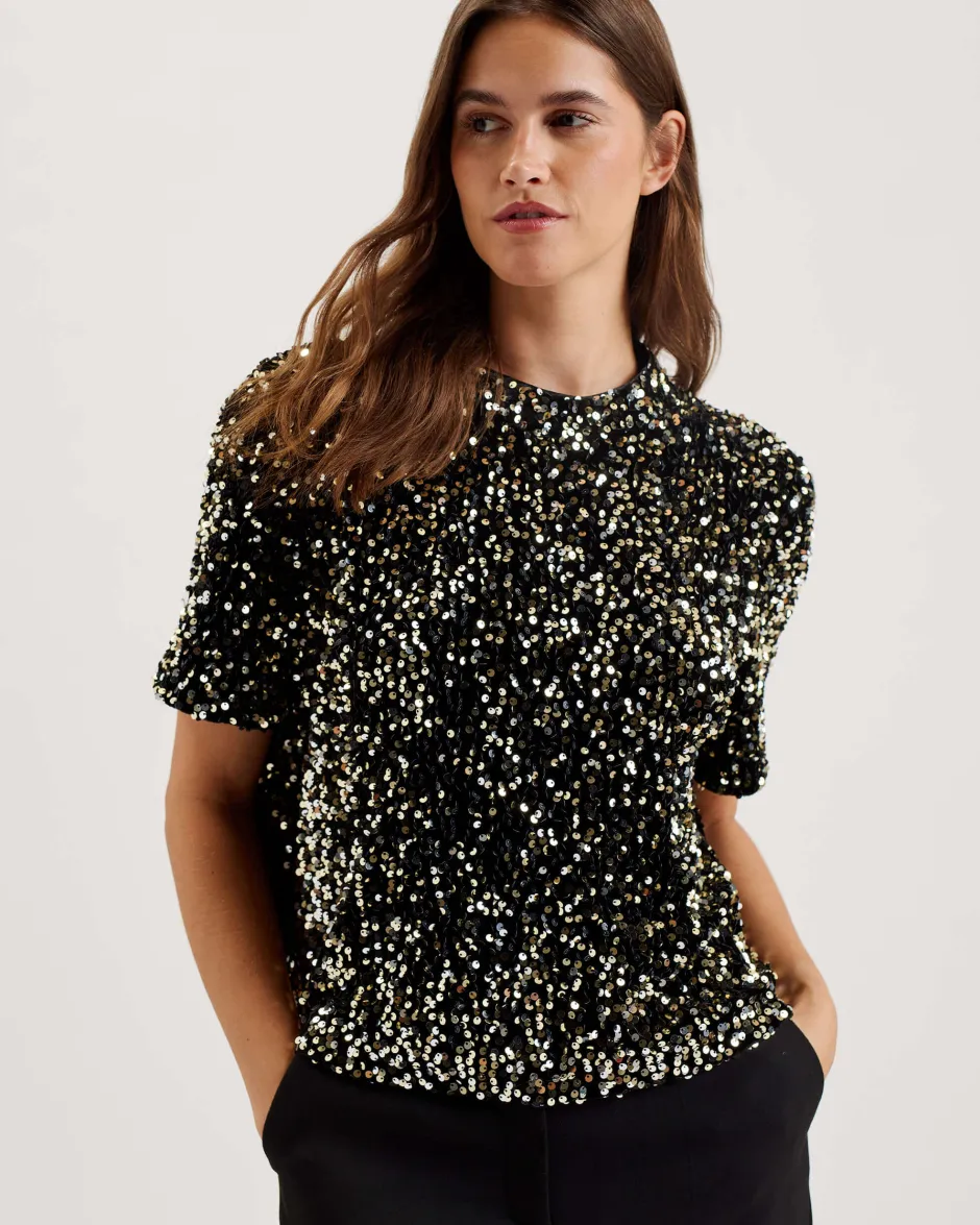 Naisten Pusero, ZARHAA BOXY VELVET SEQUIN TEE>Ted Baker Sale