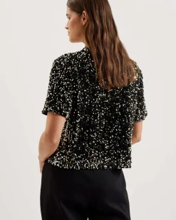 Naisten Pusero, ZARHAA BOXY VELVET SEQUIN TEE>Ted Baker Sale