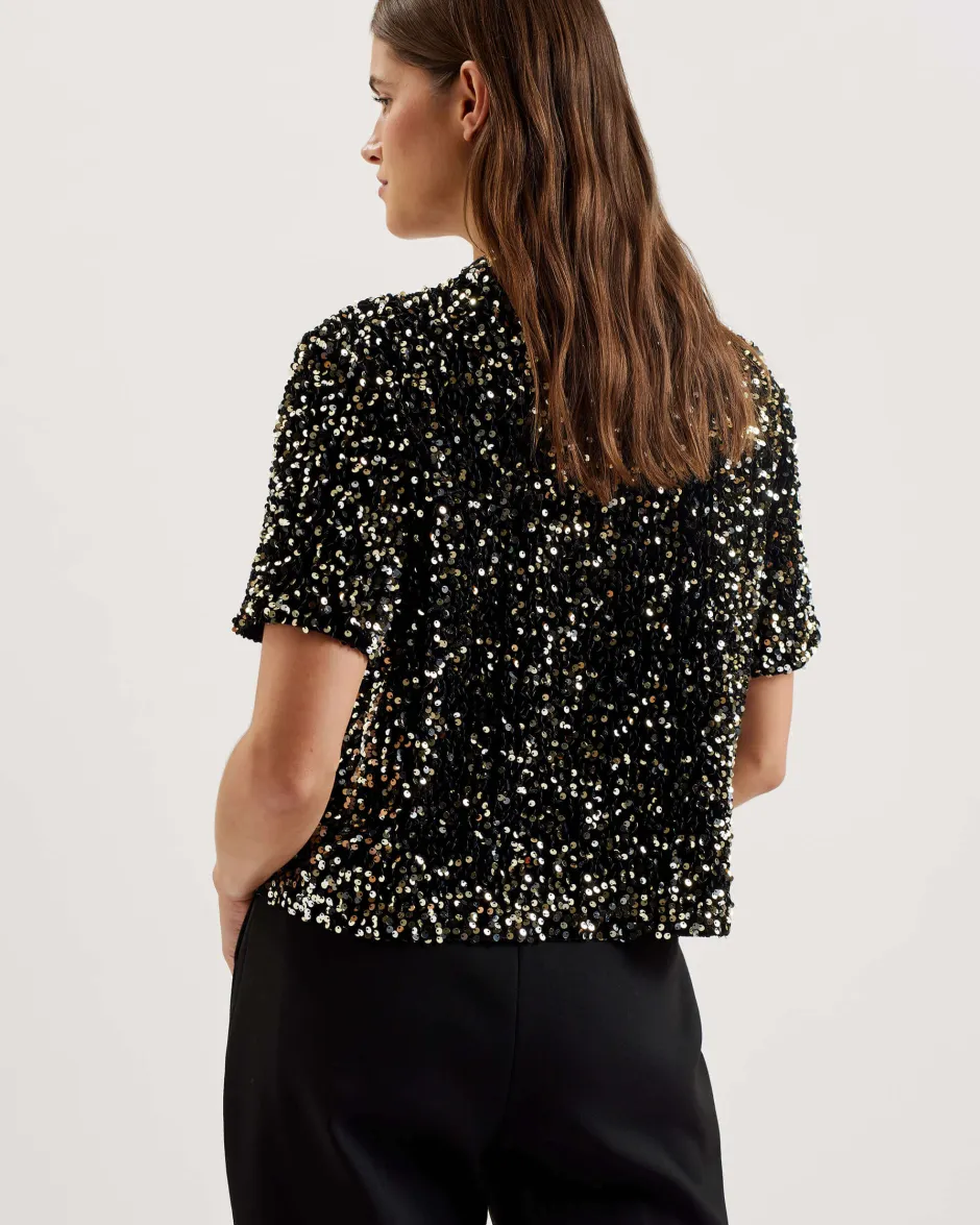 Naisten Pusero, ZARHAA BOXY VELVET SEQUIN TEE>Ted Baker Sale