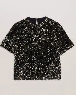 Naisten Pusero, ZARHAA BOXY VELVET SEQUIN TEE><noscript><img width=