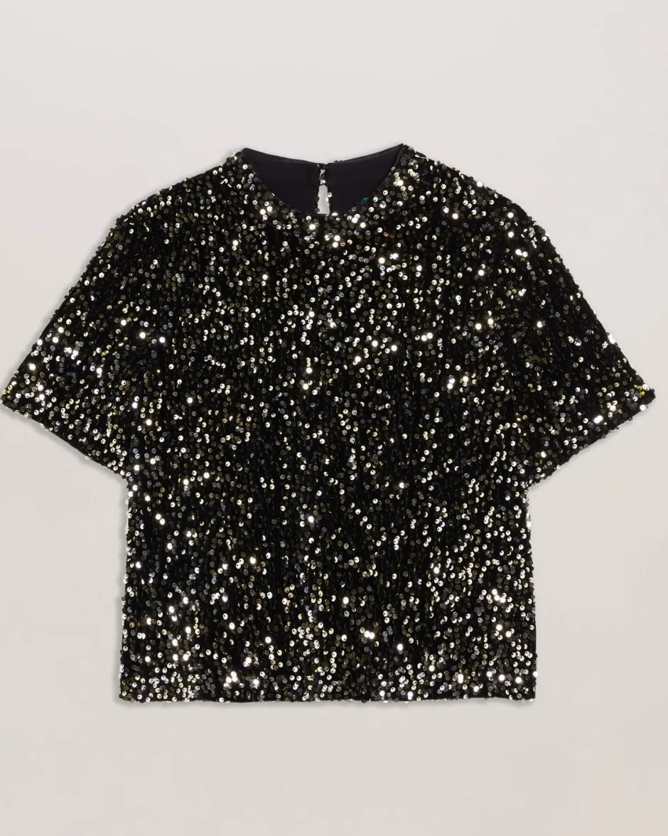 Naisten Pusero, ZARHAA BOXY VELVET SEQUIN TEE>Ted Baker Sale