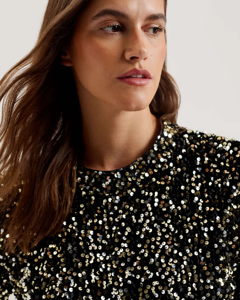 Naisten Pusero, ZARHAA BOXY VELVET SEQUIN TEE>Ted Baker Sale
