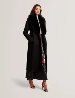 naisten takki MUSEA FAUX FUR BELTED LONG COAT,>Ted Baker Sale