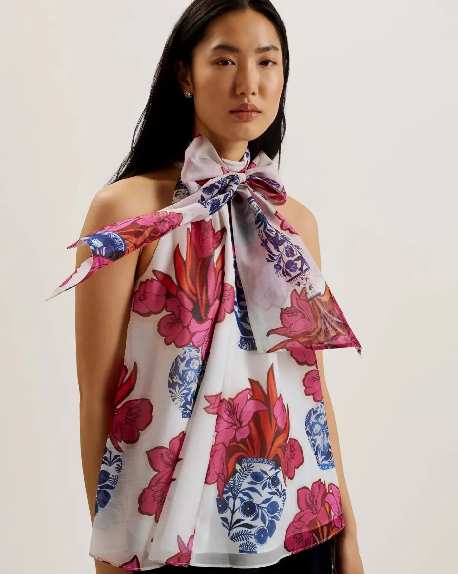 Naisten Toppi, AKAKI Organza printed Tie Neck Top>Ted Baker Hot