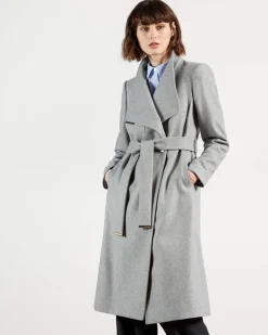 Naisten Villakangastakki, Rose Midi Wool Wrap Coat Vaaleanharmaa>Ted Baker Hot