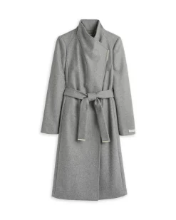 Naisten Villakangastakki, Rose Midi Wool Wrap Coat Vaaleanharmaa><noscript><img width=