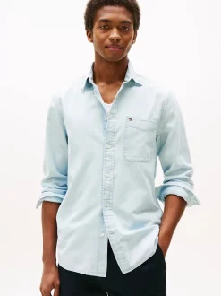 miesten kauluspaita, CHAMBRAY POCKET RF SHIRT Indigo>Tommy Hilfiger Discount