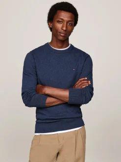 Miesten Neulepusero, PIMA ORG CTN CASHMERE CREW Indigo>Tommy Hilfiger New