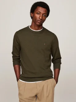 Miesten Neule, PIMA ORG CTN CASHMERECREW NECK Armeijanvihreä>Tommy Hilfiger Hot