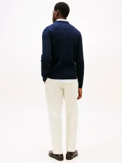 miesten neuletakki, CLASSIC CABLE POLO ZIP>Tommy Hilfiger Discount