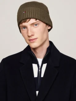 miesten pipo, TH FLAG PIMA COTTON BEANIE Armeijanvihreä>Tommy Hilfiger Online