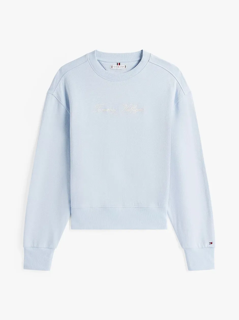 naisten college, SCRIPT REG PIQUE SWEATER>Tommy Hilfiger Clearance
