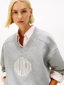 Naisten Collegepaidat Varsity V-nk Fleece, Vaaleanharmaa>Tommy Hilfiger New