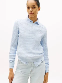 naisten neulepusero, CO CABLE C-NK LS SWEATER>Tommy Hilfiger Best