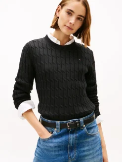 naisten neulepusero CO CABLE MID GG C-NK LS SWT,>Tommy Hilfiger Online