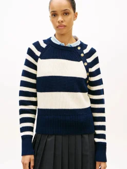 naisten neulepusero Gold Btn Utility LS C-NK SWT,>Tommy Hilfiger