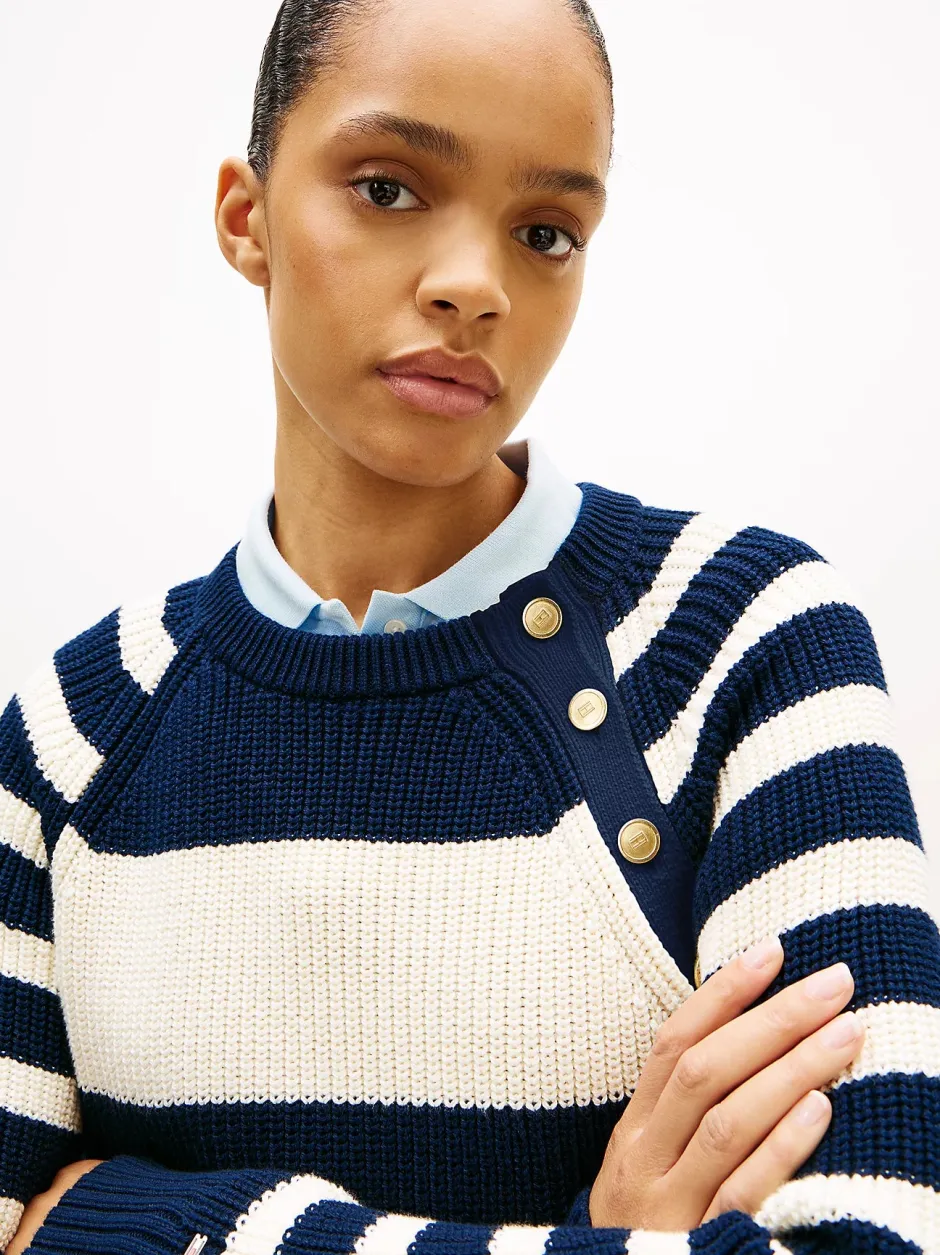 naisten neulepusero Gold Btn Utility LS C-NK SWT,>Tommy Hilfiger