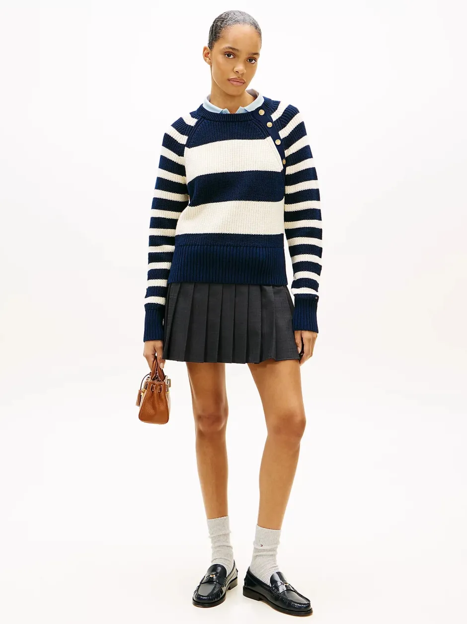 naisten neulepusero Gold Btn Utility LS C-NK SWT,>Tommy Hilfiger