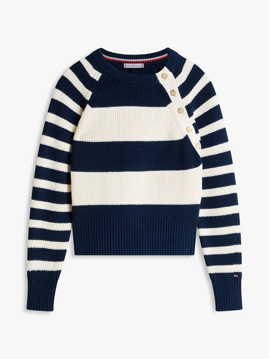 naisten neulepusero Gold Btn Utility LS C-NK SWT,>Tommy Hilfiger