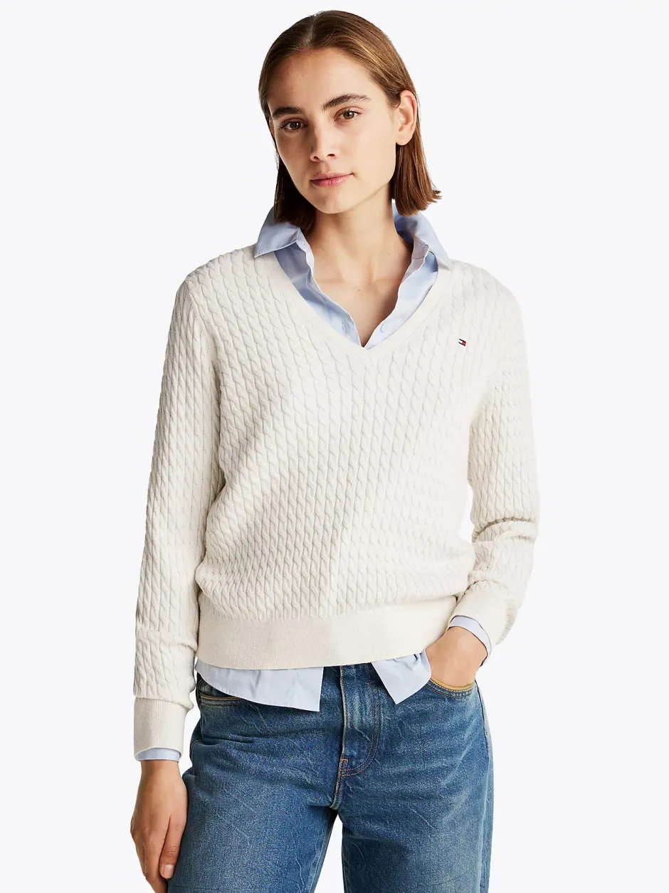 Naisten Neule, CO CABLE FINE GG V-NK LS SWEAT>Tommy Hilfiger New