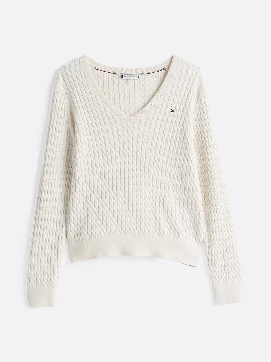 Naisten Neule, CO CABLE FINE GG V-NK LS SWEAT>Tommy Hilfiger New