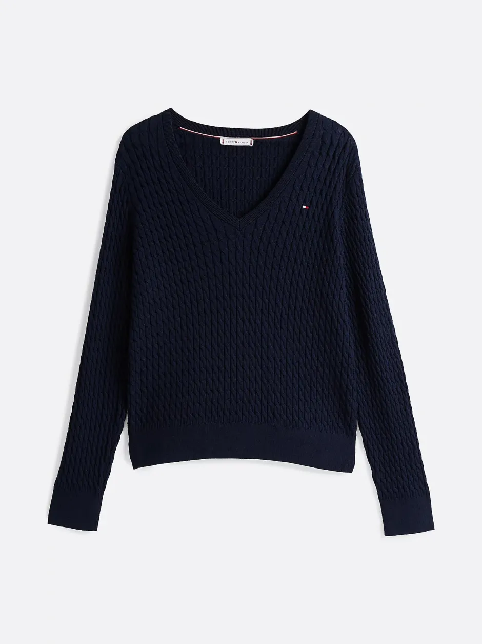 Naisten Neule, CO CABLE FINE GG V-NK LS SWEAT>Tommy Hilfiger Discount