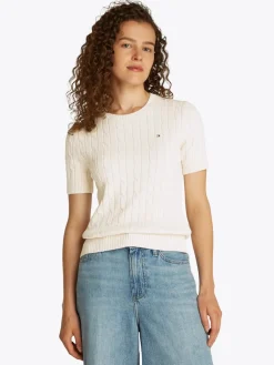 naisten neule, CO CABLE MID GG SS C-NK SWEAT>Tommy Hilfiger New