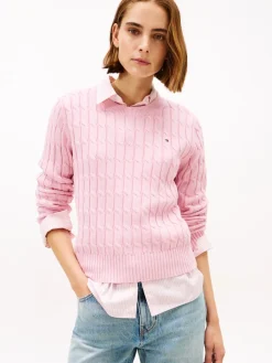 naisten neulepusero CO CABLE MID GG C-NK LS SWT,>Tommy Hilfiger Sale