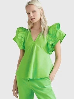 , Naisten Paita, CO SATEEN FRILL BLOUSE>Tommy Hilfiger Sale