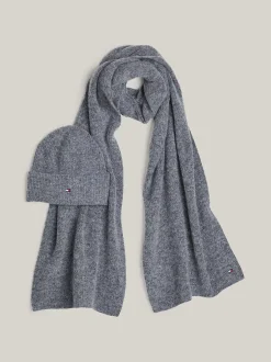Naisten Pipo & Huivi, K-ESSENTIAL FLAG BEANIE&SCARF Vaaleanharmaa>Tommy Hilfiger Online