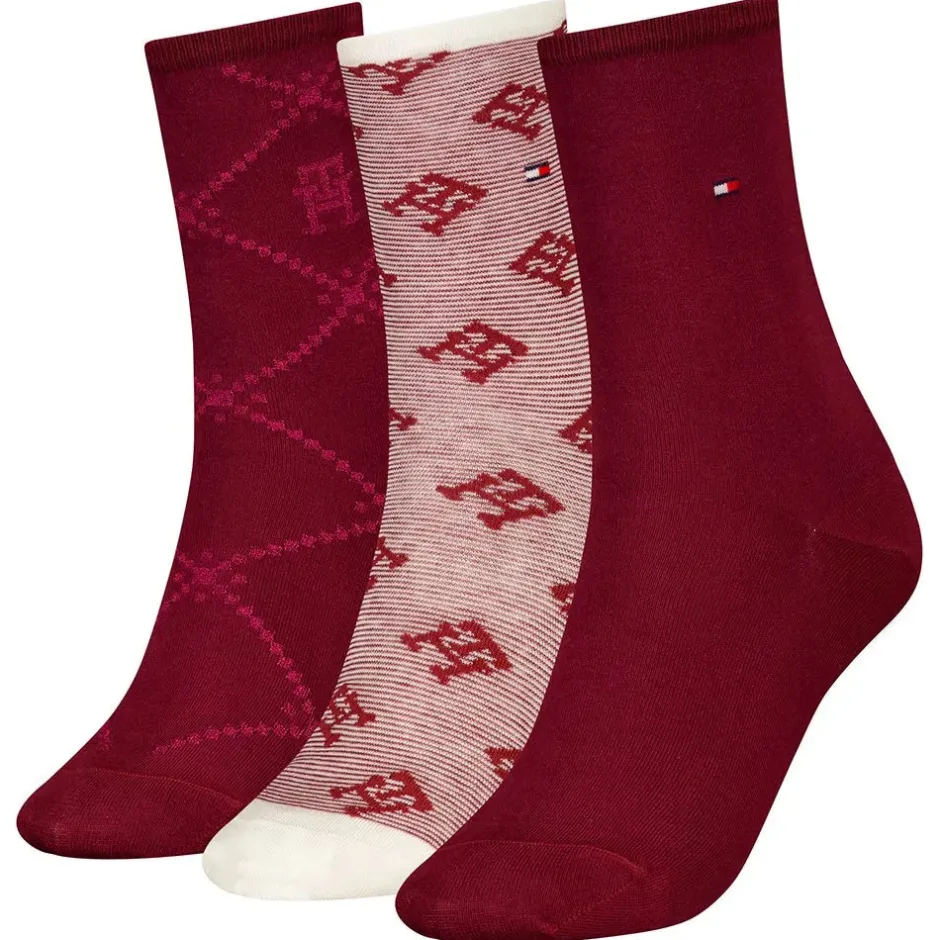 Naisten Sukat, WOMEN SOCK MONOGRAM GIFT BOX 3PK Punainen Kuosi>Tommy Hilfiger Discount