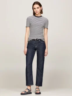 Naisten T-Paita, SLIM CTN MODAL RIB STP C NECK SS>Tommy Hilfiger