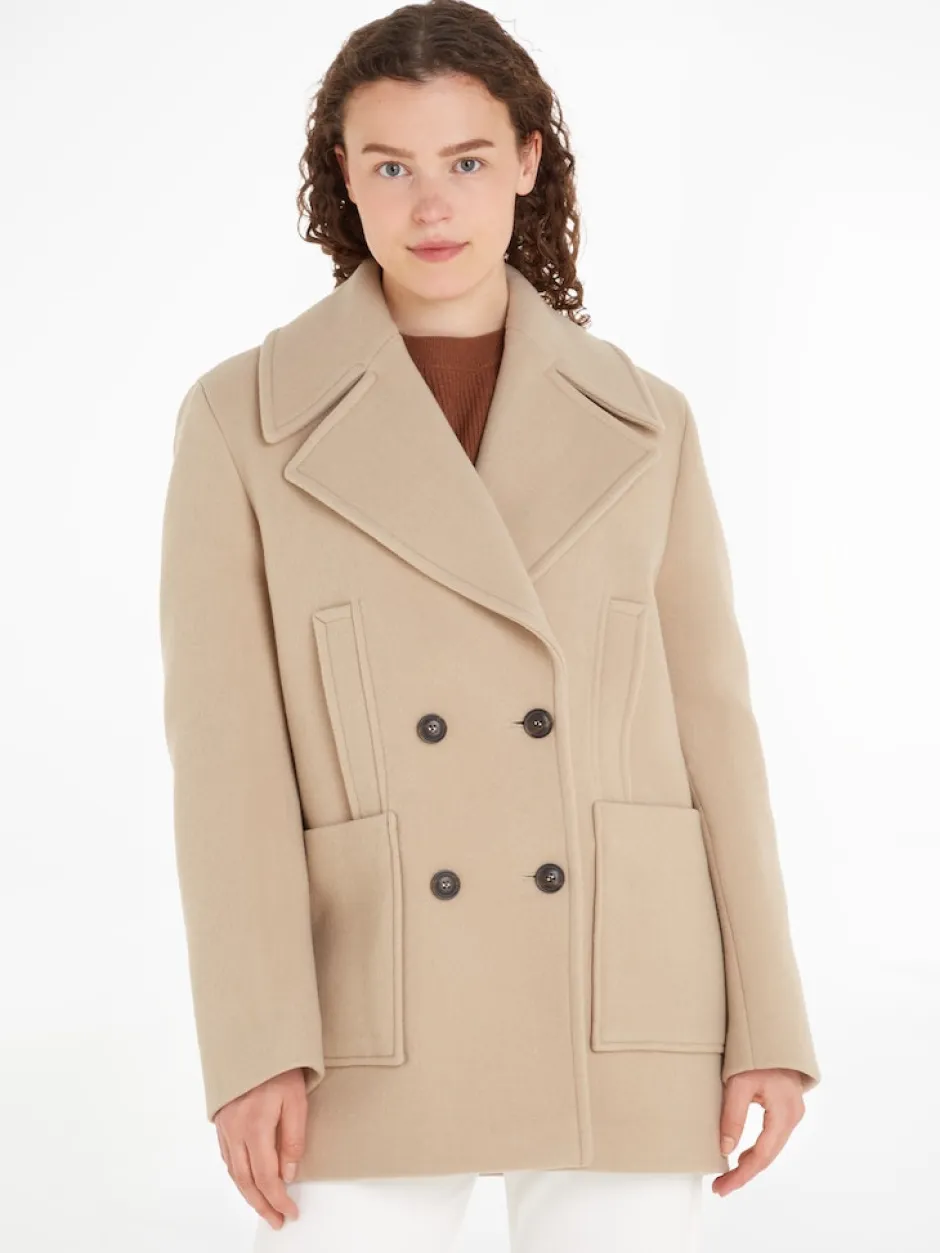 Naisten Villakangastakki, RELAXED WOOL BLEND PEACOAT>Tommy Hilfiger Outlet