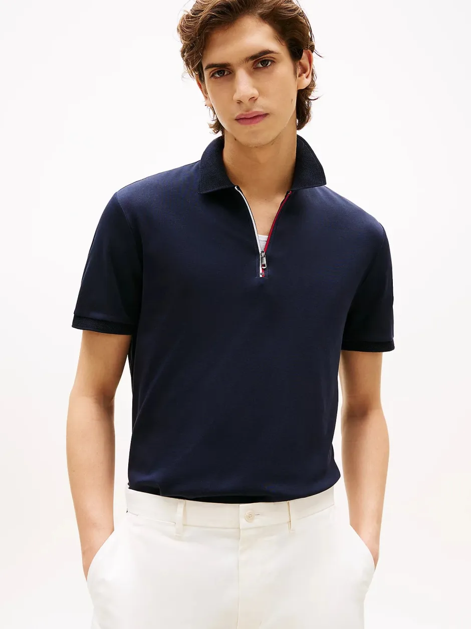 Regular Signature Zip Placket Polo Shirt>Tommy Hilfiger Discount