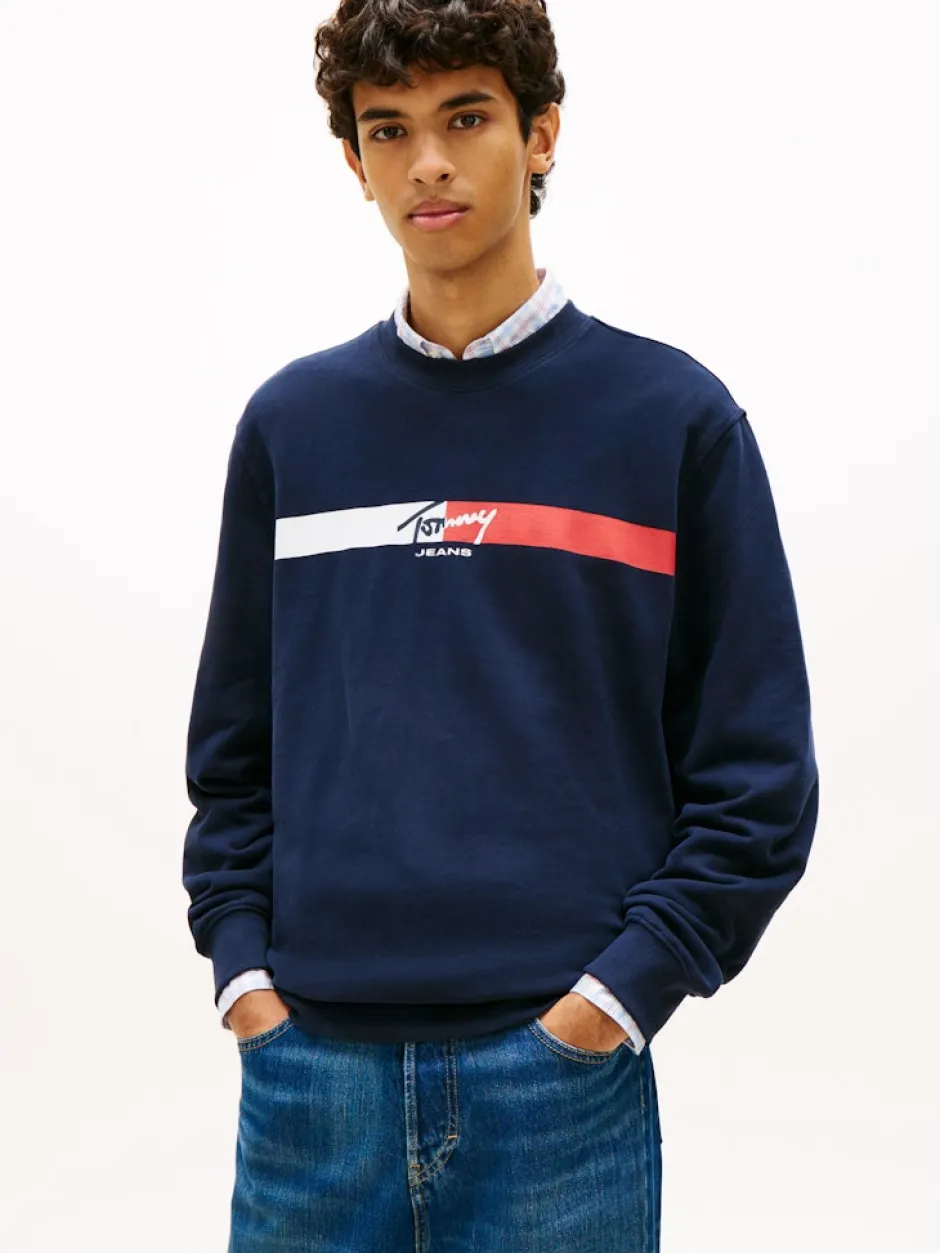 miesten collegepaita TJM Reg Sign Stripe Cnck EXT,>Tommy Jeans Discount