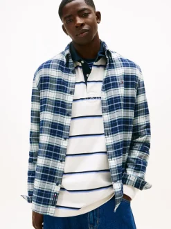 miesten kauluspaita TJM Reg Flannel Check Shirt Ext Sininen, indigo>Tommy Jeans Clearance