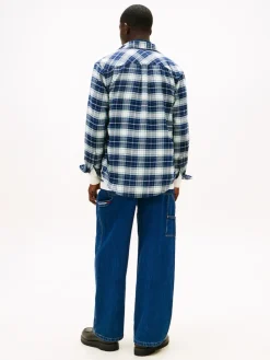 miesten kauluspaita TJM Reg Flannel Check Shirt Ext Sininen, indigo>Tommy Jeans Clearance