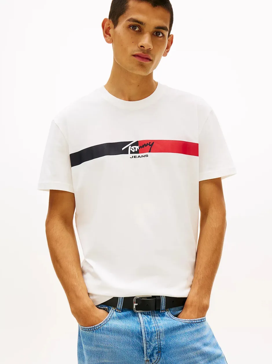 miesten t-paita TJM REG SIGNATURE STRIPE T EXT,>Tommy Jeans Outlet
