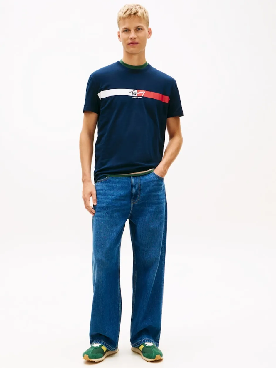 miesten t-paita TJM REG SIGNATURE STRIPE T EXT,>Tommy Jeans Discount