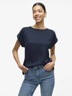 lyhythihainen toppi, VIELLETTE S/S SATIN TOP>Vila