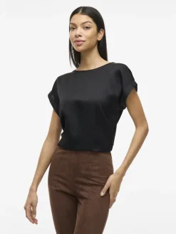 lyhythihainen toppi, VIELLETTE S/S SATIN TOP>Vila New