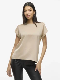 lyhythihainen toppi, VIELLETTE S/S SATIN TOP>Vila Hot
